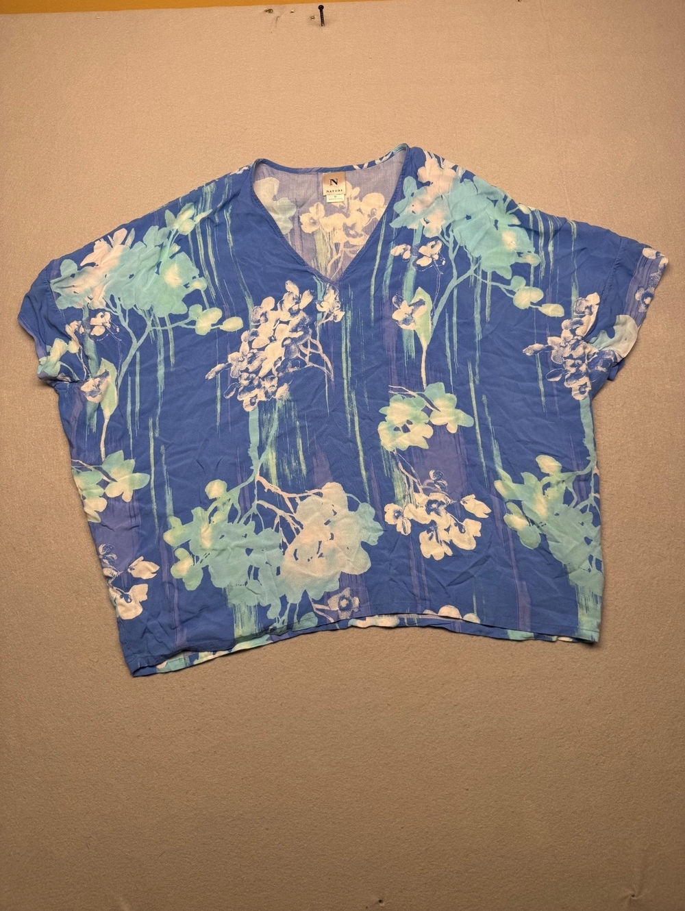Natori Floral Rayon Blouse Women M Blue Casual